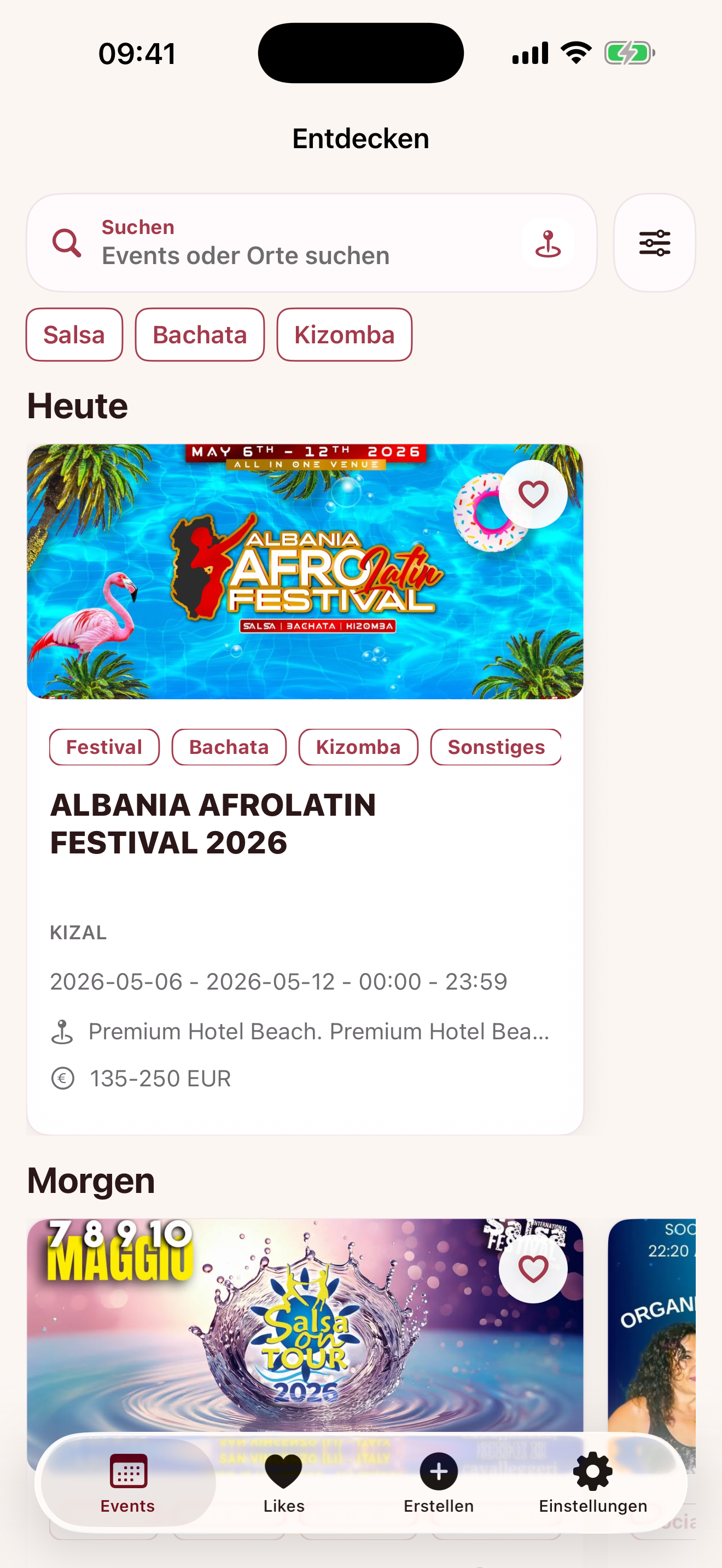 Bailar.info app with event search and nearby events
