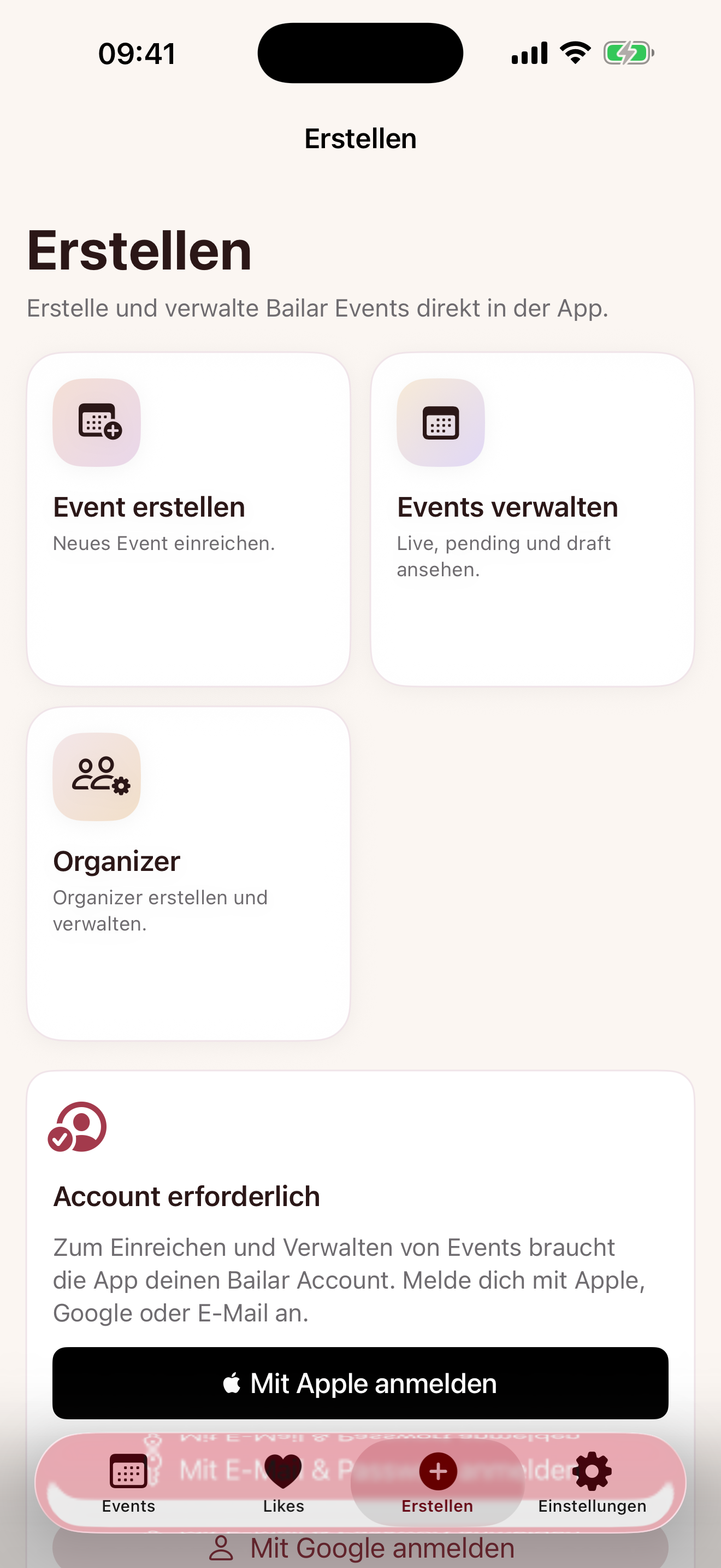 Bailar.info app with submit event and sign-in