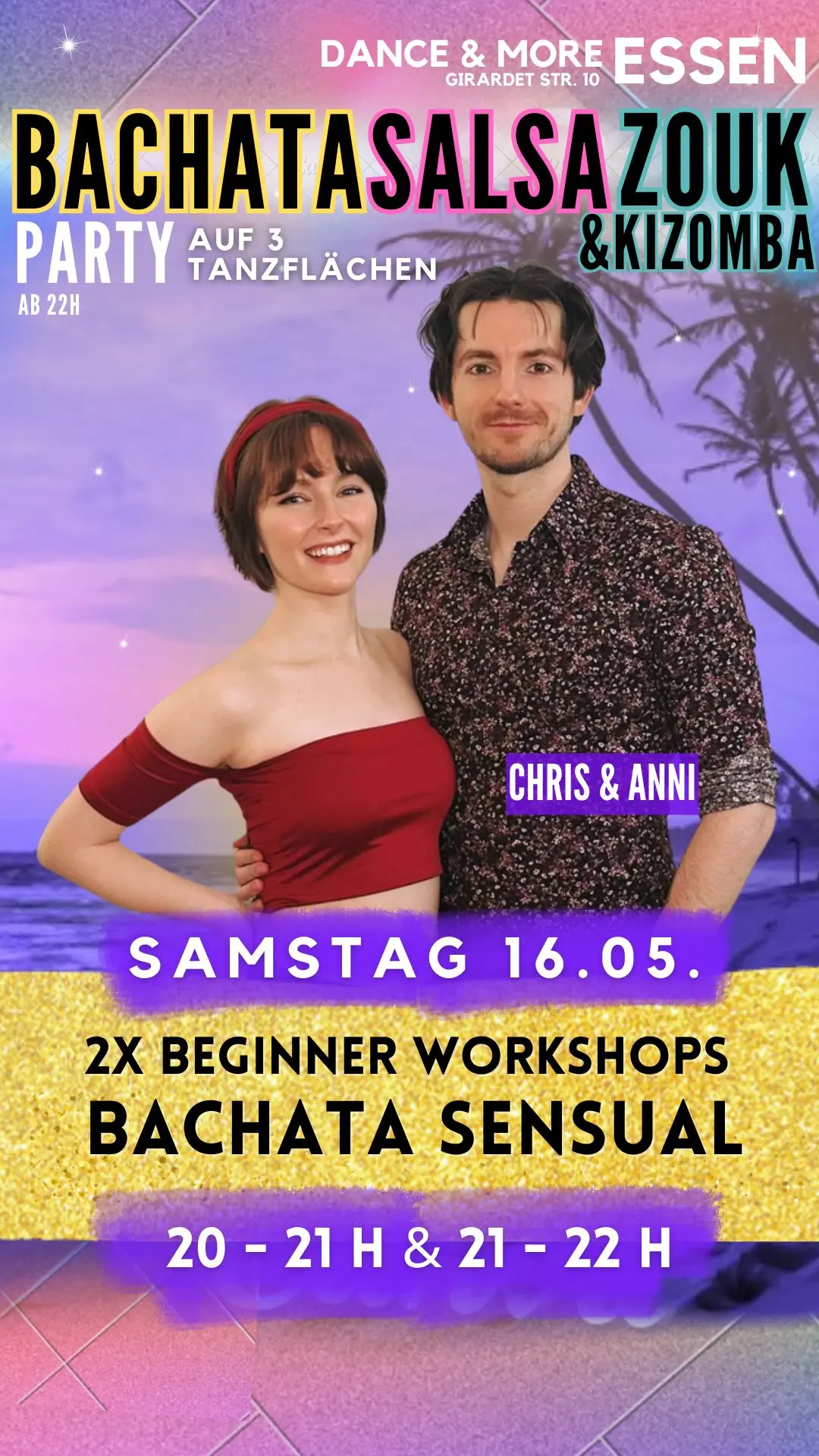 Bachata • Salsa • Zouk & Kizomba — Party + 2x Beginner Workshops (Chris & Anni)