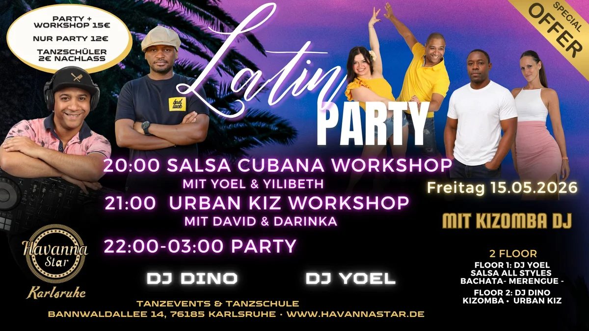 Latinparty mit Salsa Cubana & Urban Kiz Workshops – mit Kizombafloor